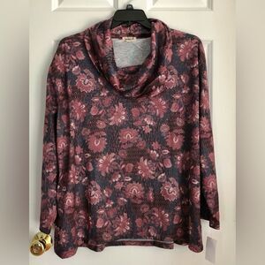 ONEWORLD WOMEN'S PLUS SIZE 2X SWEATSHIRT PULLOVER COWL NECK FLORAL KNIT